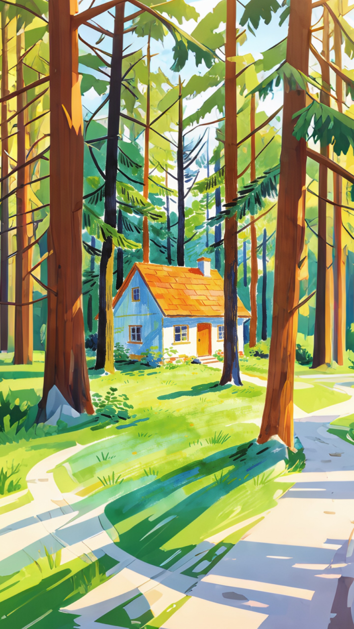 Warm Forest Cabin Illustration